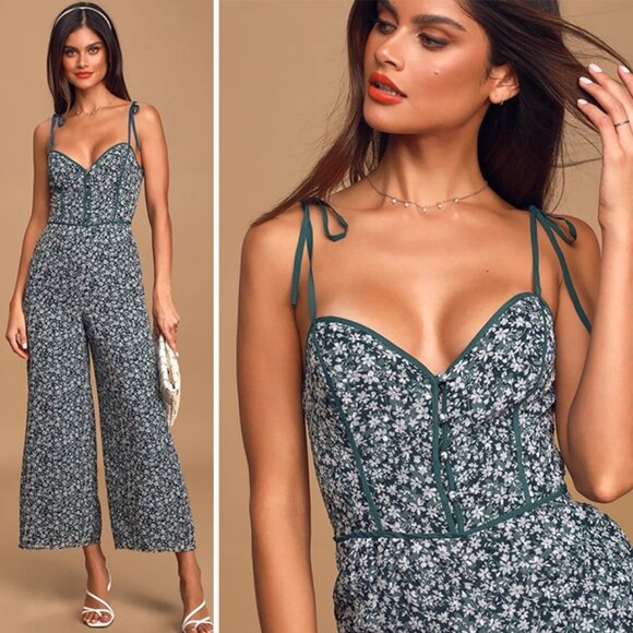 NWT ALI & JAY Blue Lagoon Stolls Floral Chiffon Wide Leg Jumpsuit - Picture 1 of 14